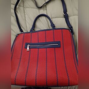 Inc Caitlinn Red Navy Tote Bag with Handle and Shoulder Strap-New
